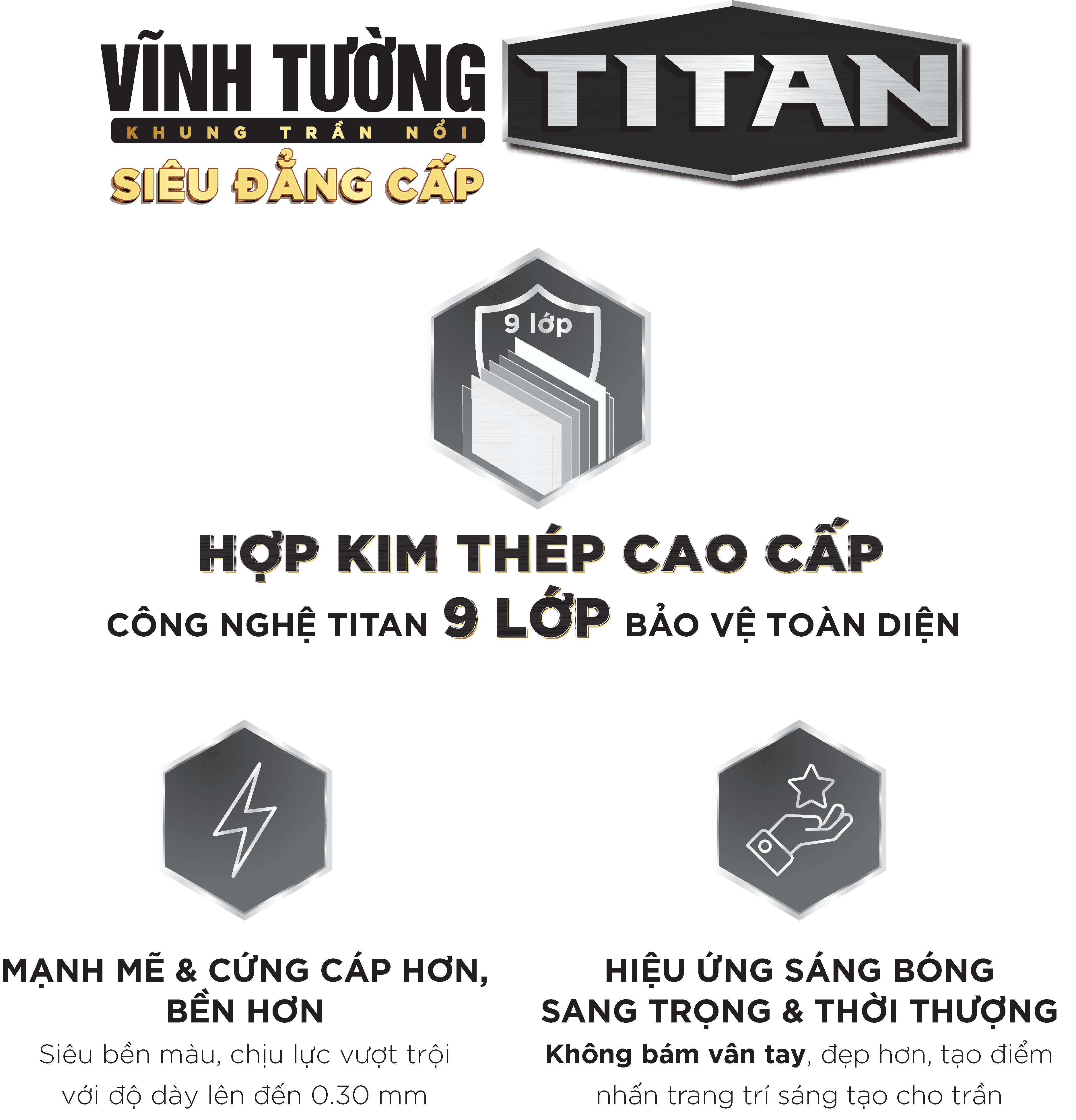 Khung trần nổi Vĩnh Tường TITAN MAX được làm từ nguyên liệu cao cấp